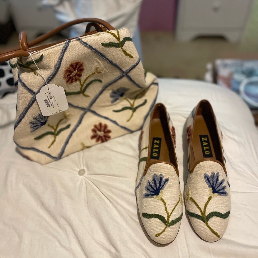Never worn/ used- matching purse & flats. Shoes are size 9- tag still on purse.